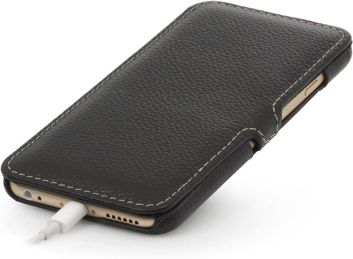 STILGUT Leder-Hülle kompatibel mit iPhone 6 Book Type mit Standfunktion, schwarz, Schwarz