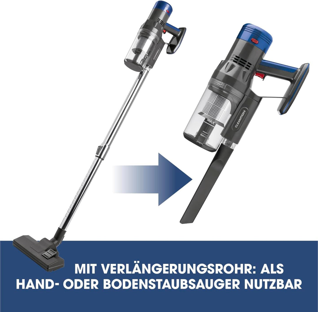 CLEANmaxx kabelloser Hand- und Bodenstaubsauger ohne Beutel | Starker Akku für bis zu 35 Min. Laufze