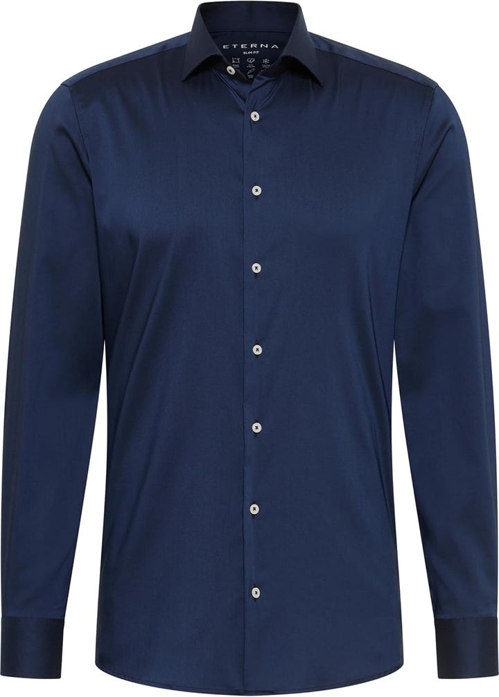 eterna Herren Langarmshirt Slim Fit Performance Shirt Stretch Navy Uni Hemd 38 Nachtblau, 38 Nachtbl