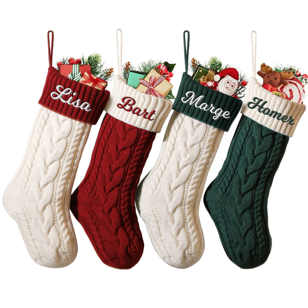 SearchI 4er Gestrickte Weihnachtsstrümpfe Personalisiert 18” Grosser Individuelle Bestickte Name Nik