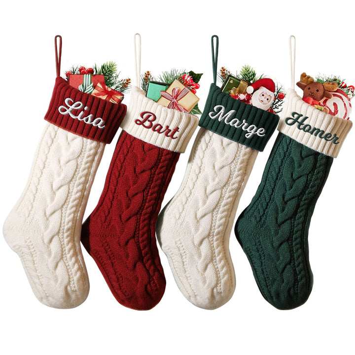 SearchI 4er Gestrickte Weihnachtsstrümpfe Personalisiert 18” Grosser Individuelle Bestickte Name Nik