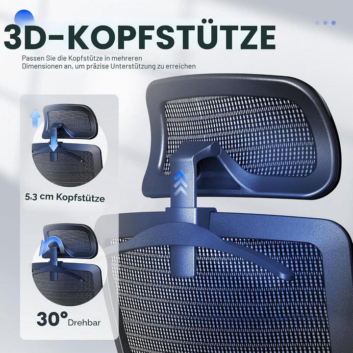 FLEXISPOT OC3 Ergonomischer Bürostuhl, Schreibtischstuhl mit Verstellbarer Kopfstütze &amp; Lendenstütze