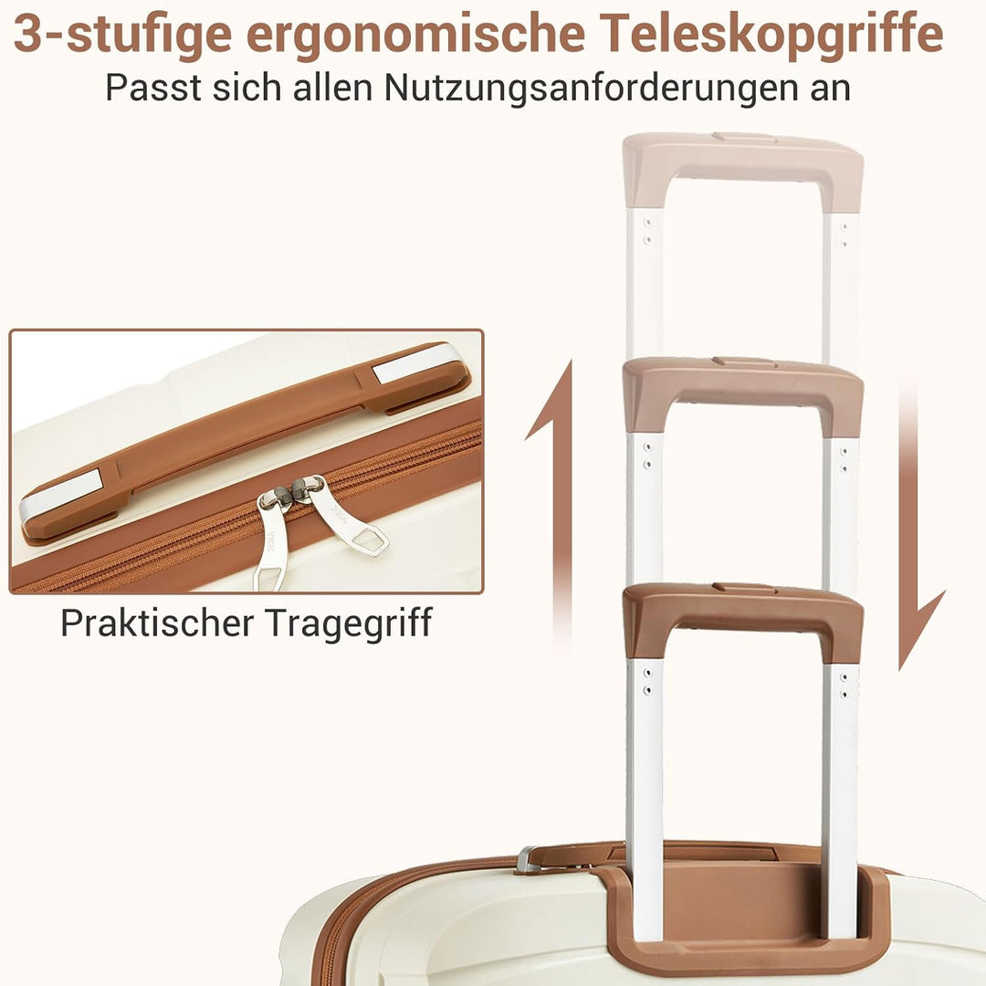 KONO Kofferset 3 Teilig Hartschale Leicht Polypropylen Koffer Handgepäck/Mittelgross/Gross Reisekoff