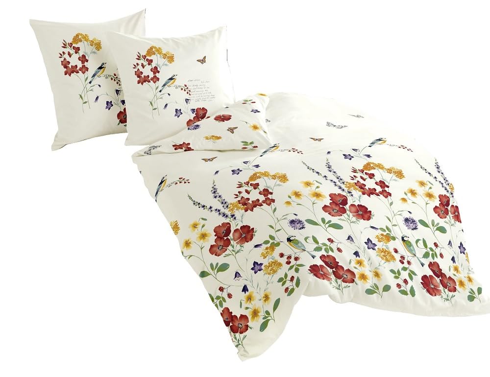 Bierbaum Bettwäsche 6477, Mako-Satin, Made in Germany, bunt 01, 200x200 + 2x 80x80 cm, für das Doppe