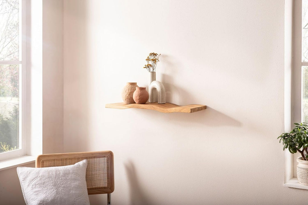 FineBuy Wandregal Akazie Massivholz 60cm - Schwebendes Design Regal für die Wand Holz massiv - Hänge