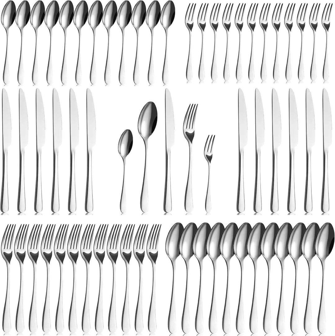 BEWOS Besteck Set für12 Personen - 60 Teilig Essbesteck Set inkl. Messer, Gabel, Löffel, Besteck Ede
