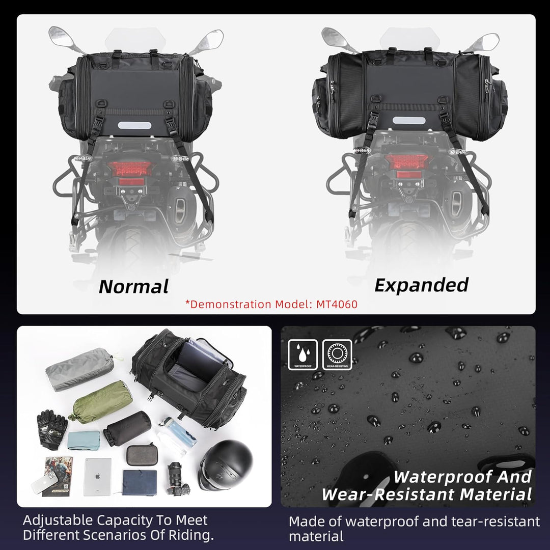 Rhinowalk Motorrad Sitztaschen 60-80L Wasserdicht Motor Rücksitztasche Gepäcktasche Hecktasche Erwei