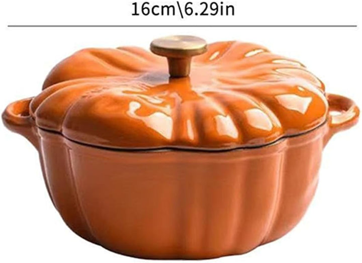 1,5L Kürbis Holländischer Ofen Topf mit Deckel, Schmortopf Emailliertem Gusseisen Süsse Kürbisform,