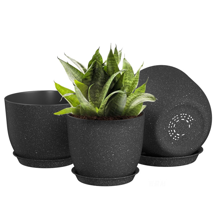 3er-Set 25/23/20 cm Blumentopfe mit Untersetzern und Abflusslöchern, Kunststoff-Pflanzentöpfe für In