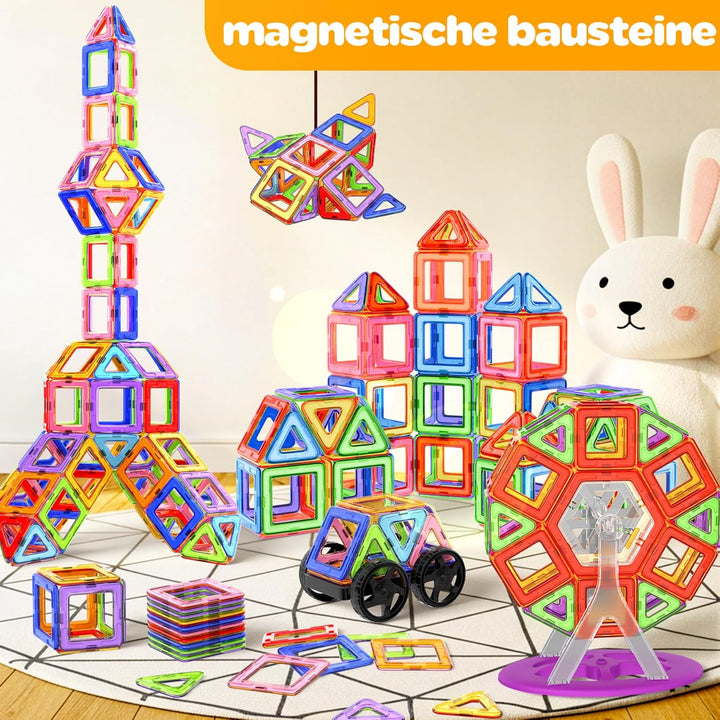Magnetische Bausteine 136 Teile, Magnetspiel STEM Magnetbausteine, Montessori Spielzeug ab 3 Jahre,