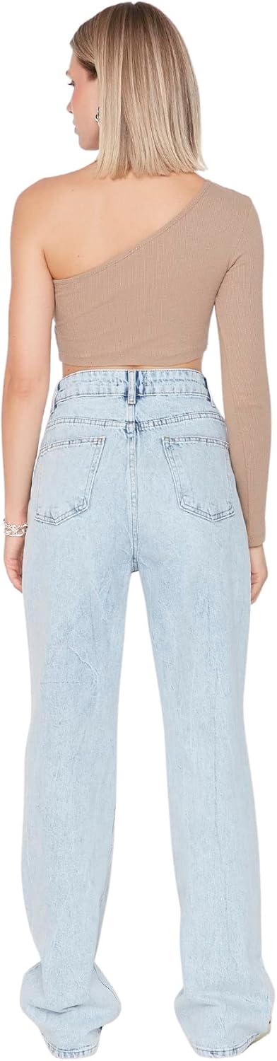 TRENDYOL Damen Herren Hoher Bund Wide Leg Jeans 36 Light Blue, 36 Light Blue