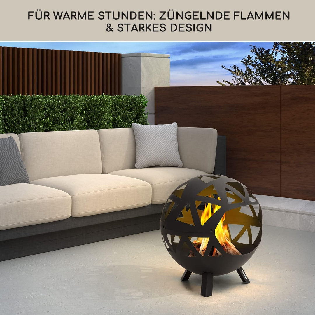 blumfeldt Feuerschale, Robuste Stahl-Feuerschale Gross für Balkon & Camping, Mobile 68 cm, Feuerscha