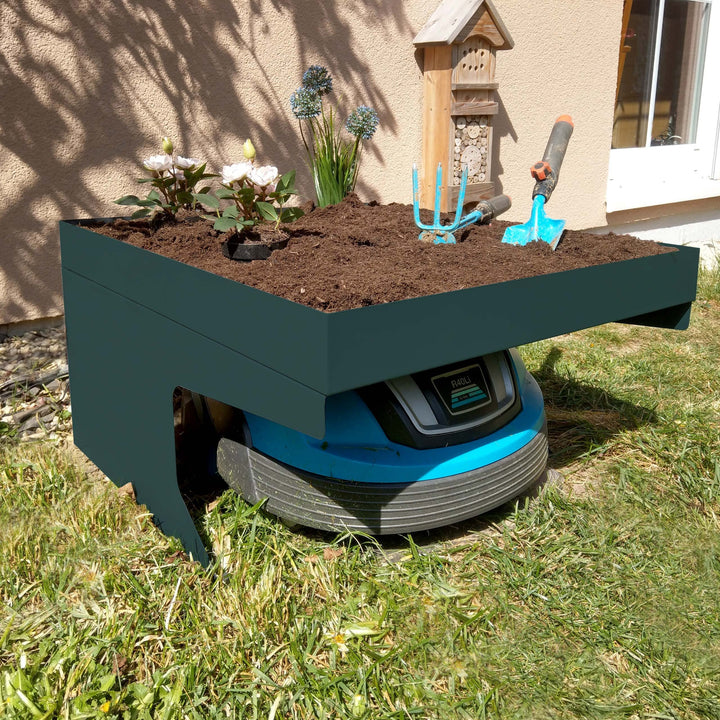 Mendler Mähroboter-Garage mit Pflanzkasten HWC-G60AM, Dach Unterstand für Rasenmäher, Metall 37x60x7