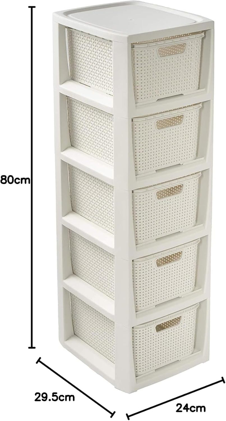 BranQ - Home essential Regal in Rattan Design, Creme, 5 Körben 5 Körben Creme, 5 Körben Creme