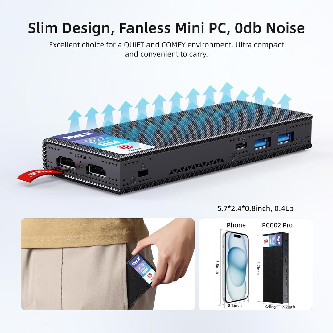MeLE Mini PC Stick lüfterlos PCG02 Pro 12th Gen Alder Lake - N100(bis zu 3,4GHz), 8GB DDR4 RAM 256GB