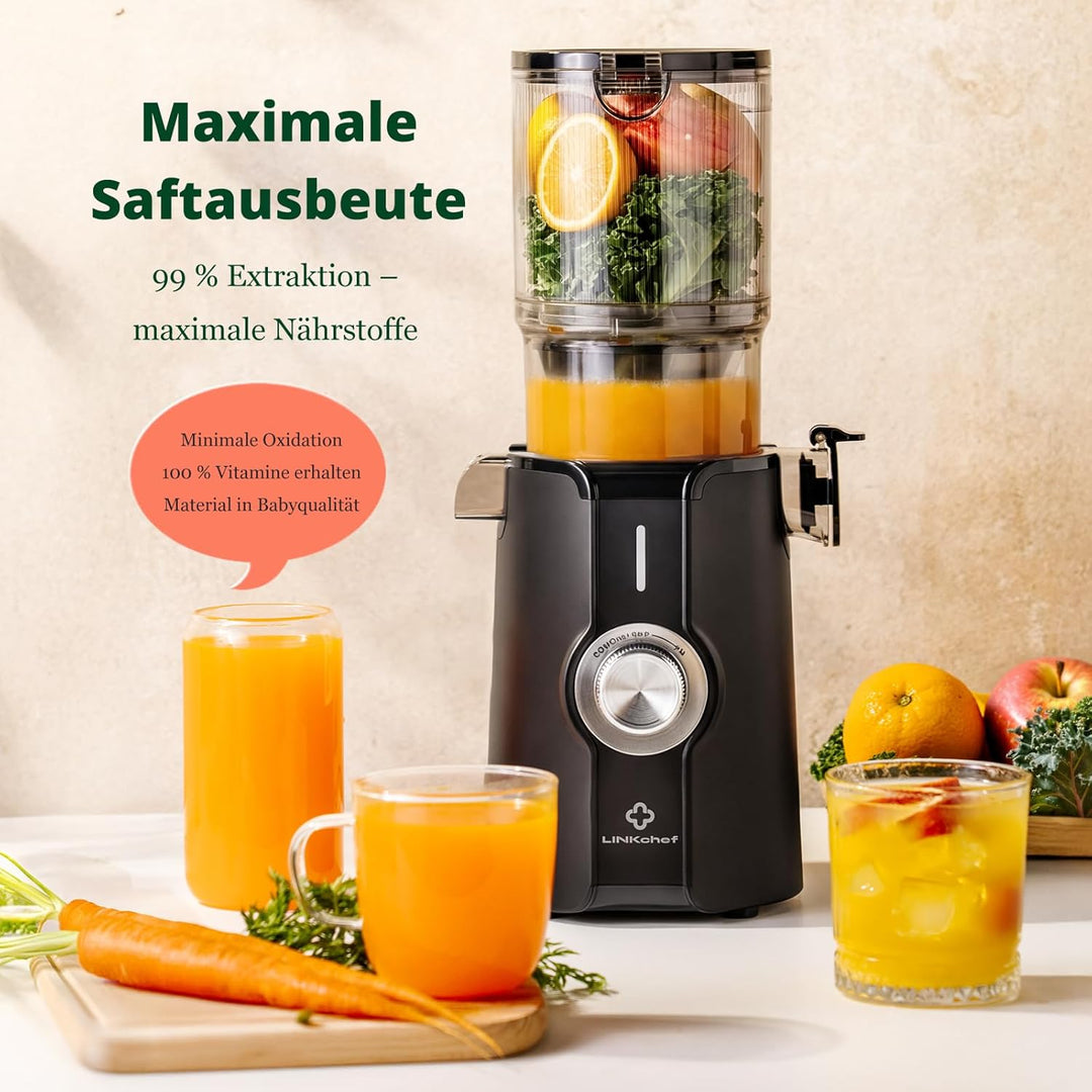 LINKChef Entsafter Slow Juicer, Entsafter Gemüse und Obst Testsieger mit 115 mm grossem, Kaltentsaft