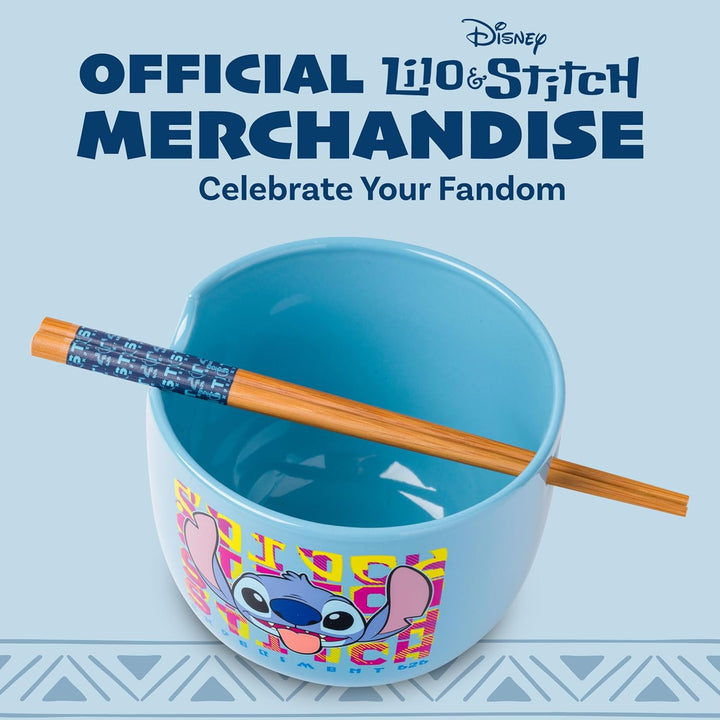 Silver Buffalo Disney Lilo and Stitch Experiment 626 Keramik-Ramen-Nudel-Reisschale mit Essstäbchen,