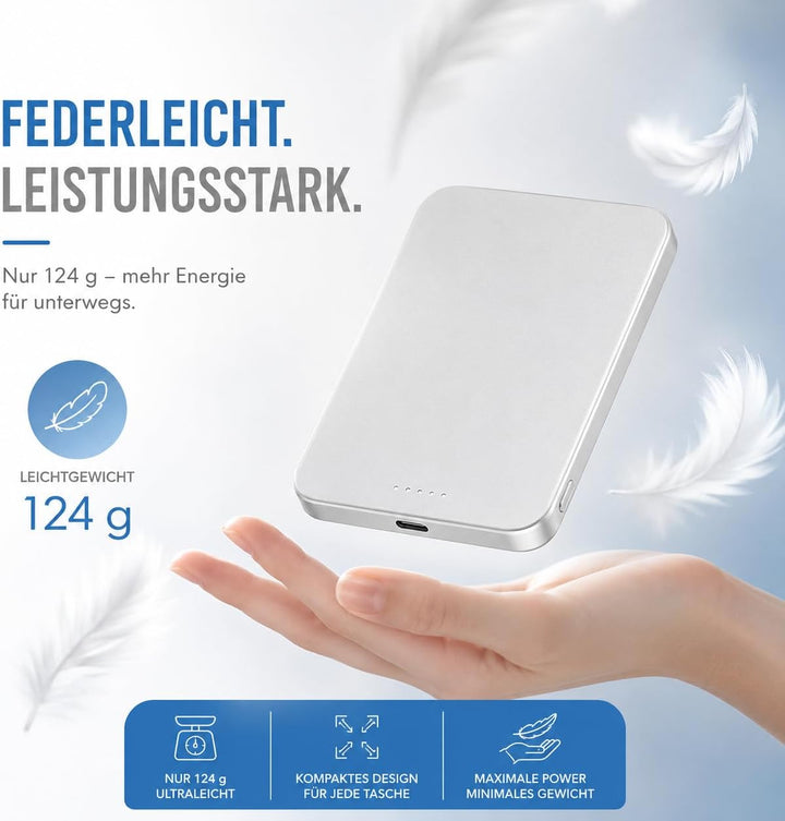 nevox Wireless Magnetic Powerbank 5000mAh kompatibel mit MagSafe® – 15W kabelloses Schnellladen, Sta