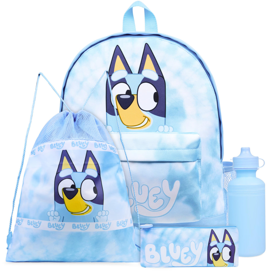 BlueY Rucksack Kinder Set 4 Teilig Trinkflasche Federmäppchen Lunchtasche oder Turnbeutel Kinder für