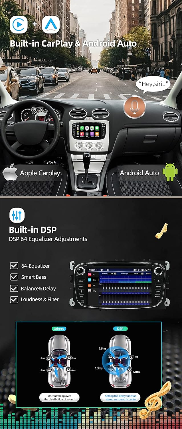 JOYX Android 12 IPS Autoradio Passt für Ford Focus/Mondeo/S-Max/C-Max/Galaxy - 4G+64G - Eingebaut DS