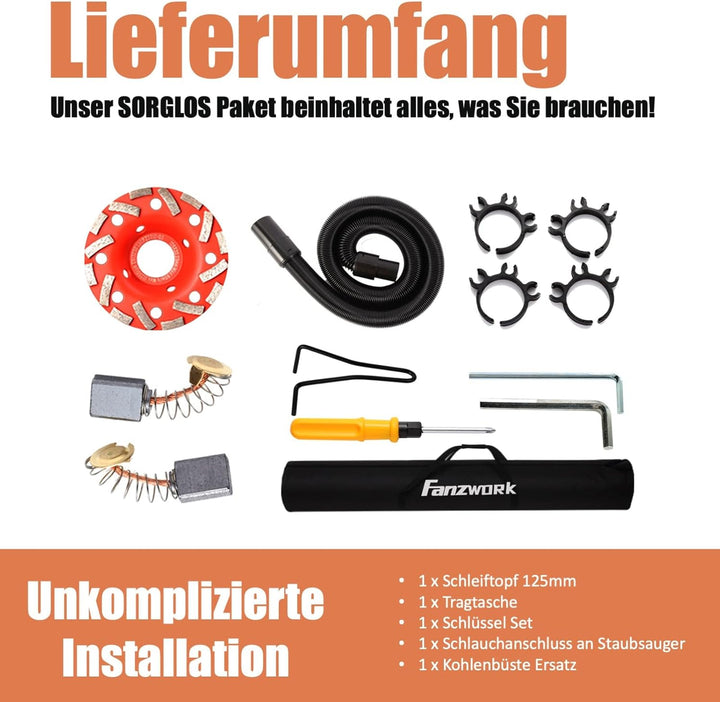FANZWORK Betonschleifer 1010W mit Teleskopstange bis 1,20 m丨Inklusive Diamantschleiftopf 125mm und T