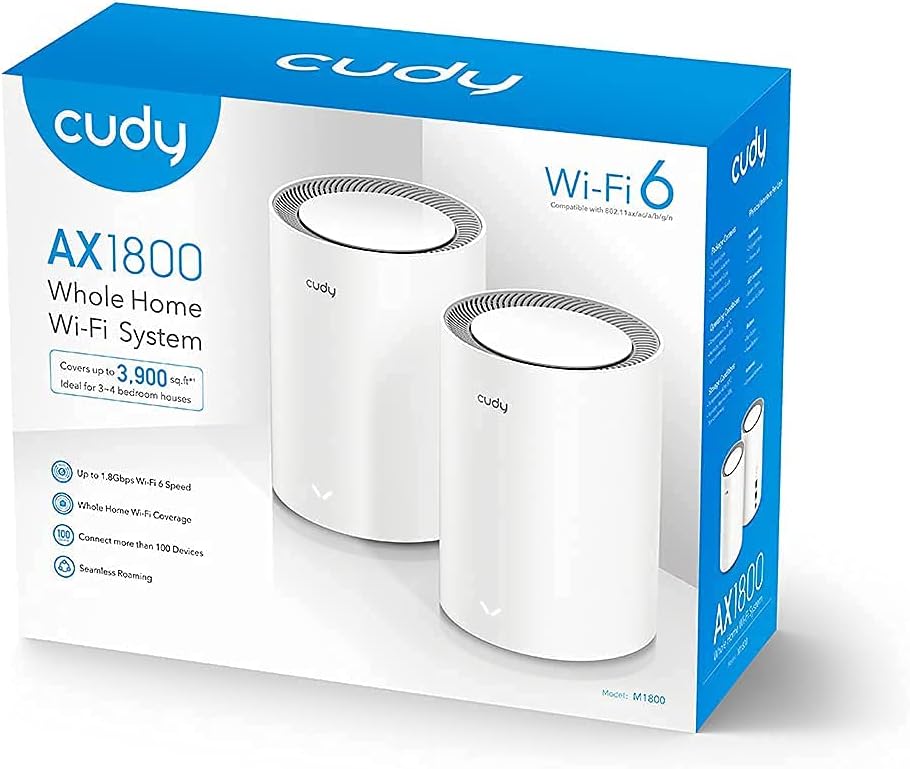 Cudy M1800 2er-Pack AX1800 WiFi 6 Mesh System für Das Gesamte Haus 5G Gigabit Vpn Router/Extender, E