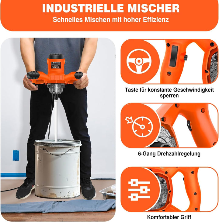 Betonmischer Rührwerk,1700 U/min Elektrischer Gipsmischer,Rührwerk mit 6 Geschwindigkeiten einstellb
