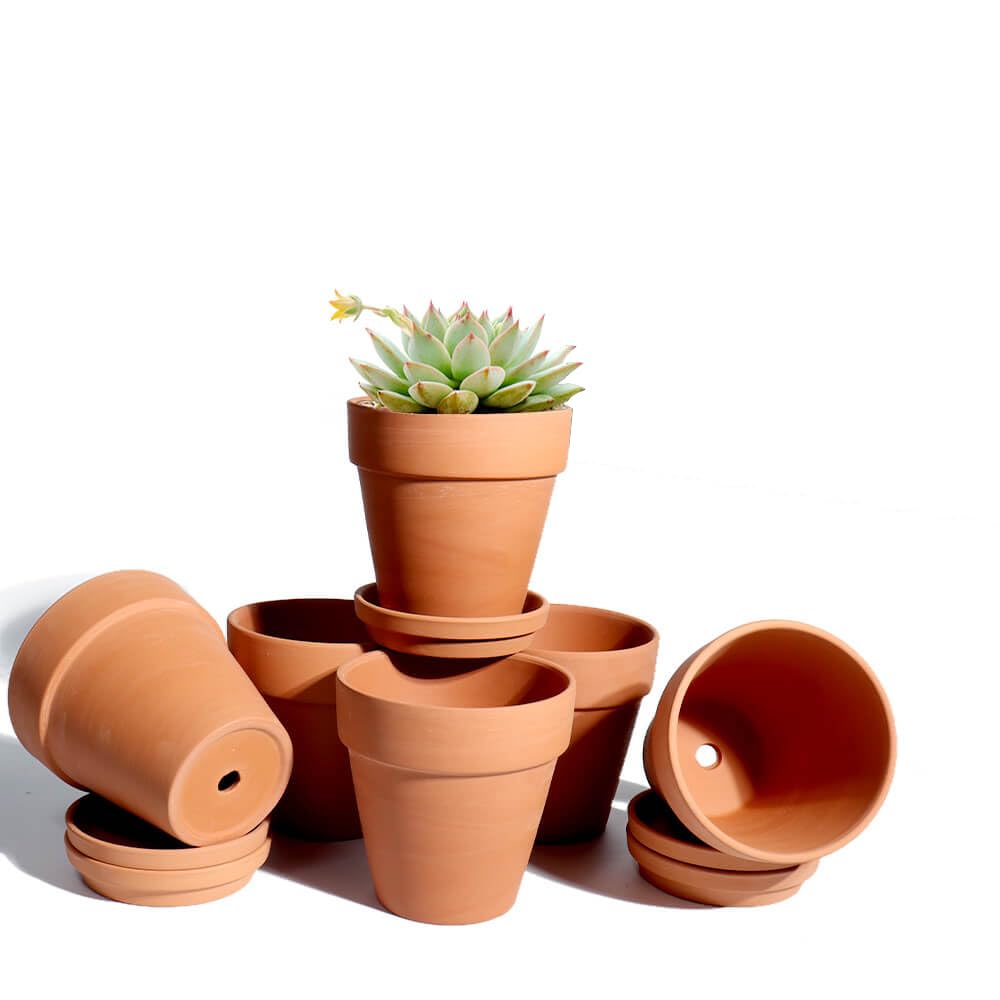 vensovo 10cm Terrakotta-Töpfe mit Untertasse - 6er-Pack Tonblumentöpfe mit Drainage, ideal für Pflan