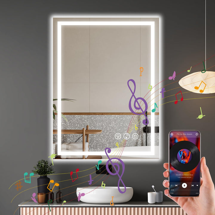 Ratsamee Badspiegel mit Beleuchtung LED, 60x80cm Bluetooth Spiegel mit Light, Wandspiegel mit Frontb