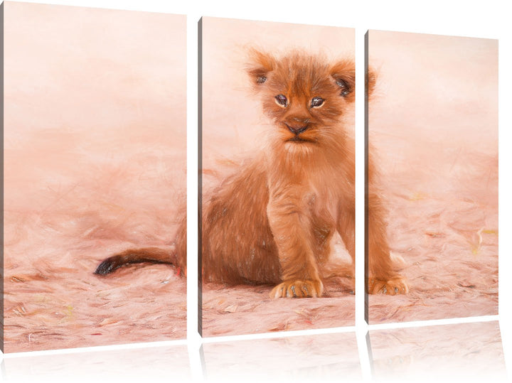 Pixxprint Verlassenes Löwenbaby als Leinwandbild/Grösse: 3 Teilig (120x80) cm/Wandbild/Kunstdruck/fe
