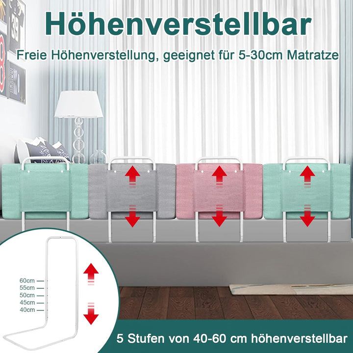 YUENFONG Bettgitter Bettschutzgitter Kinder, Rausfallschutz für Baby, 5-Loch Höhenverstellbar Kinder