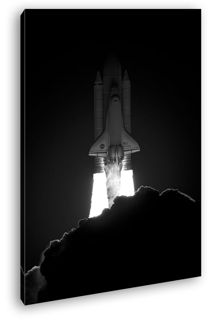 deyoli startende NASA Rakete Effekt: Schwarz/Weiss Format: 80x60 als Leinwand, Motiv fertig gerahmt