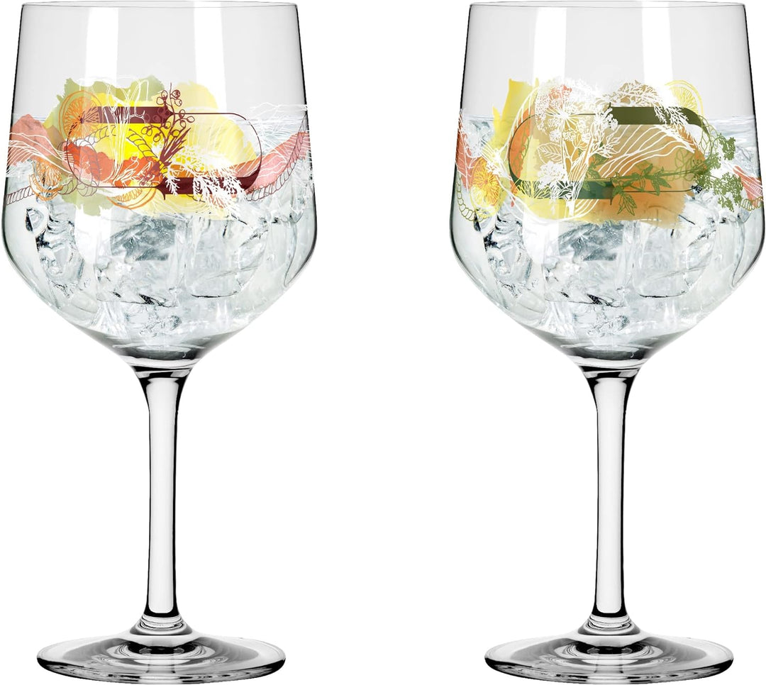 Ritzenhoff 3791001 Gin-Glas 700 ml – 2er-Set – Serie Botanic Lights Nr.1 – 2 Stück mit Sommerfarben