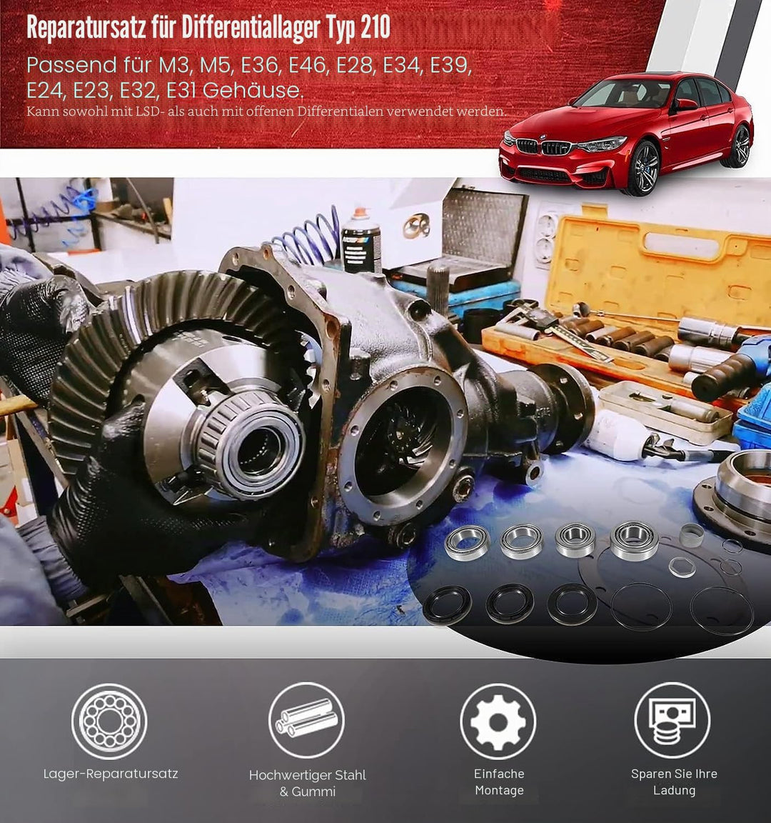 Typ 210 Differential Lager-Reparatursatz passend für BMW M3, M5, E36, E46, E28, E34, E39, E24, E23,