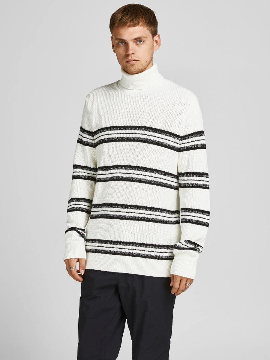 JACK&JONES Men's JCOPOWER Knit ROLL Neck BF Pullover, Cloud Dancer, L
