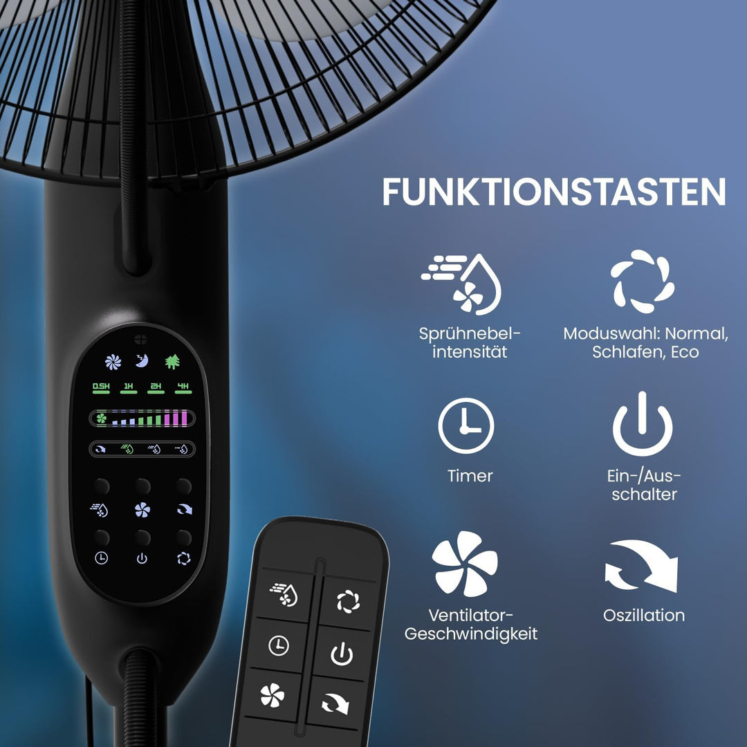 aktimeo NEU Ventilator mit Wasserkühlung, Standventilator sehr leise mit Fernbedienung, Luftkühler m