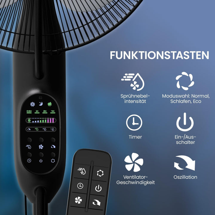 aktimeo NEU Ventilator mit Wasserkühlung, Standventilator sehr leise mit Fernbedienung, Luftkühler m