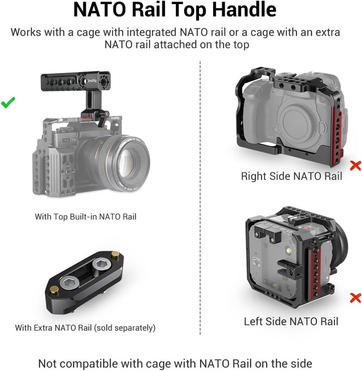 SMALLRIG NATO Top Handle Griff mit Cold Shoe für Kameras, Camcorder, Actionkameras, Kamerakäfig-1955