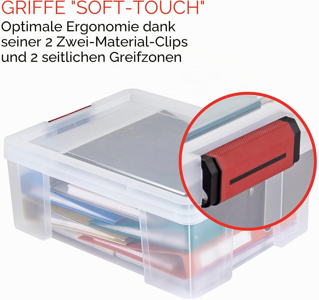 Sundis Behälter mit Deckel CLIP 'N STORE, 27L - Transparent mit Schnappdeckel, stapelbar, geeignet f