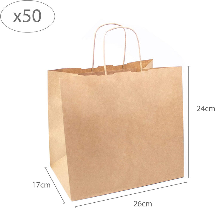 Extiff Einkaufstaschen, Kraftpapier, braun, mit Griffen, 26 x 17 x 24 cm (50) 50 26x17x24 cm, 50 26x