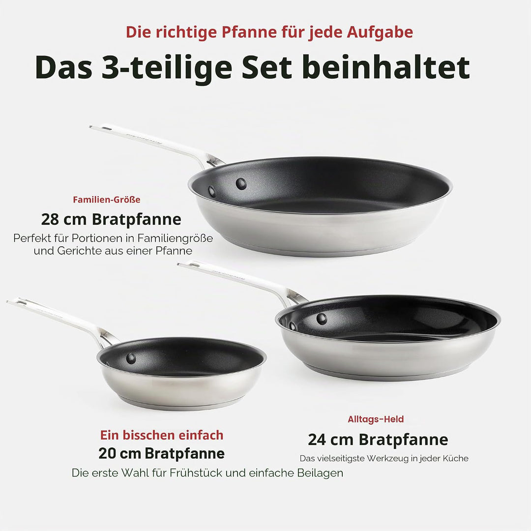 KitchenAid Stainless Steel 20cm, 24cm & 28cm Bratpfannen-Set, PFAS-Freie Gesunde Keramische Antihaft