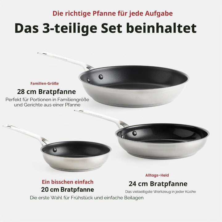 KitchenAid Stainless Steel 20cm, 24cm & 28cm Bratpfannen-Set, PFAS-Freie Gesunde Keramische Antihaft