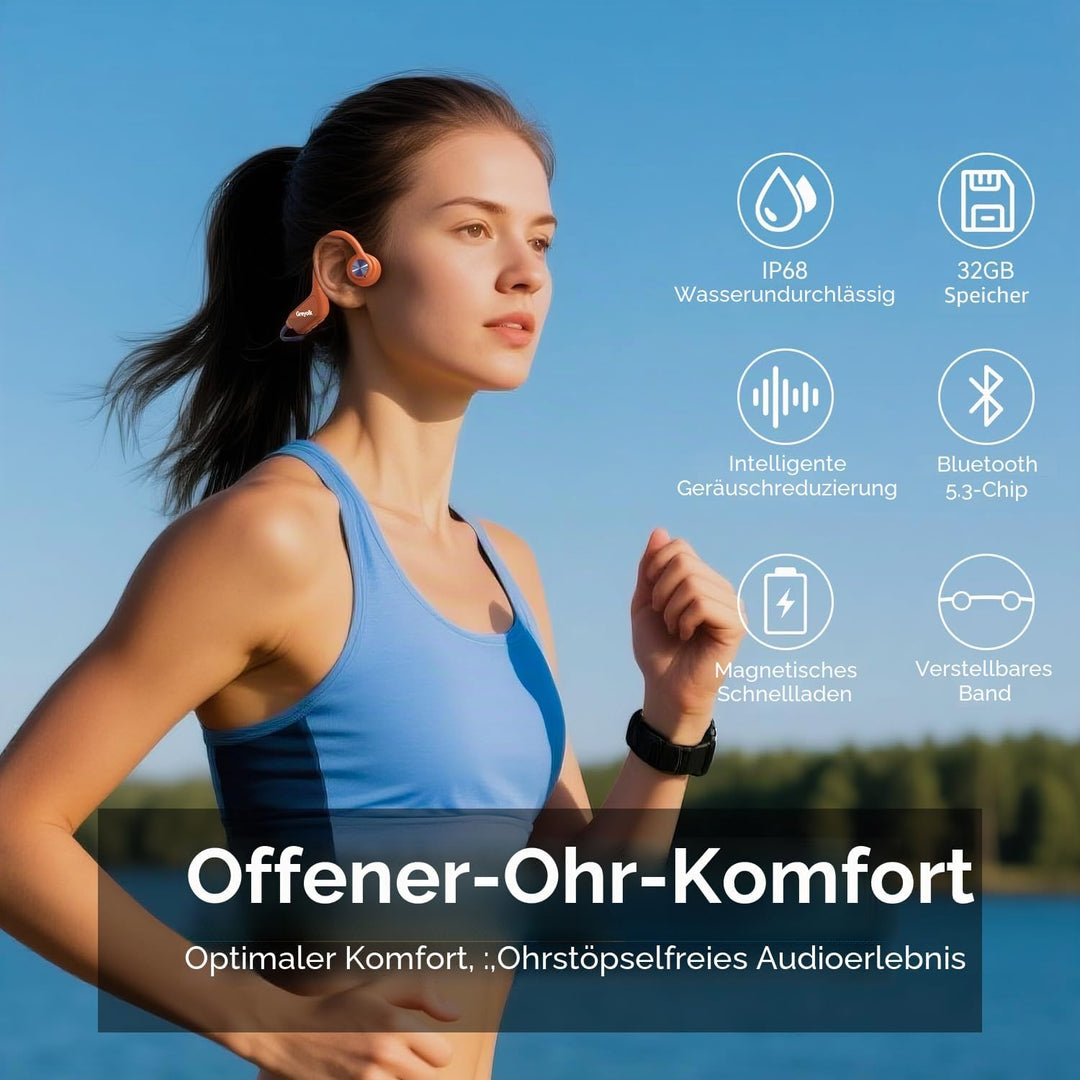 Kopfhörer Schwimmen, Knochenschall Kopfhörer Bluetooth 5.4, IP68 Wasserdicht,SportKopfhörer 32G Spei