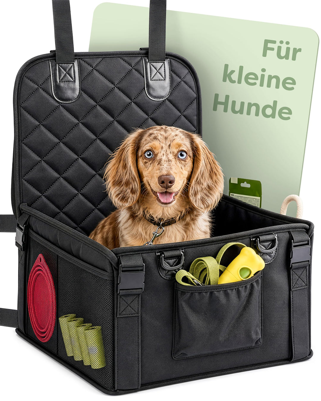 Knupis Extra Stabiler Hunde Autositz für Kleine Hunde - Wasserabweisend & Kratzfest mit 5 Taschen –