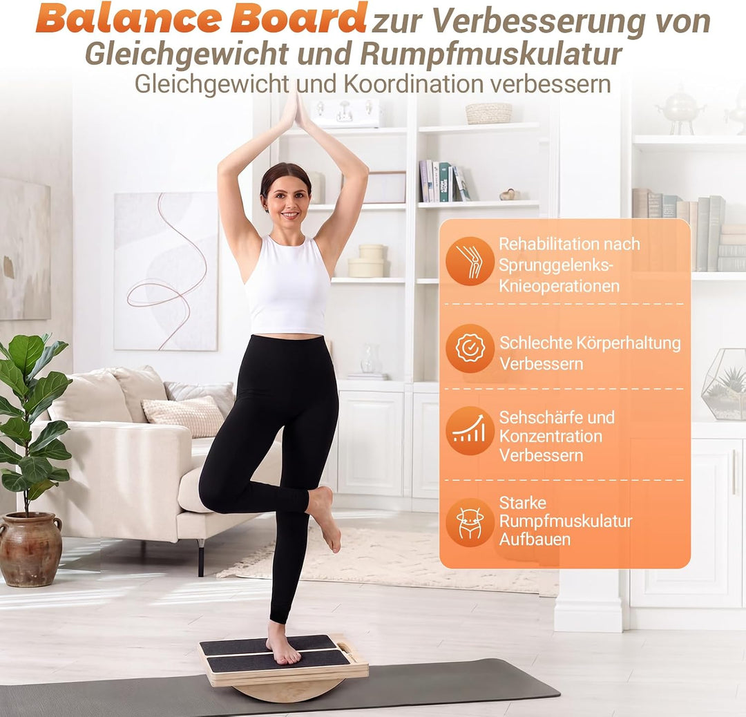 2 in 1 Balance Board &amp; Slant Board, Verstellbar Wadendehner Schrägbrett Holz mit 2 Widerstandsbänder
