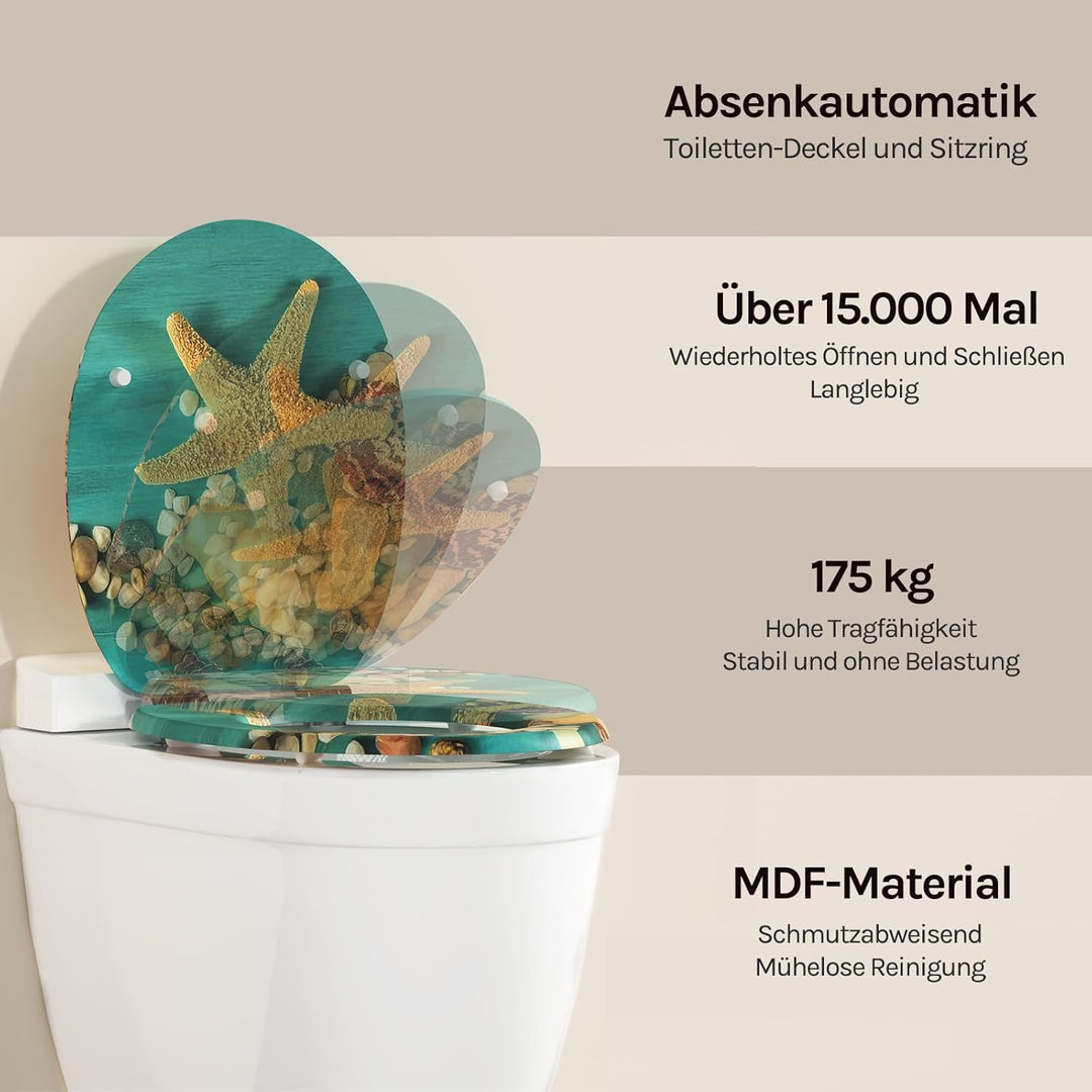 WOLTU Premium WC-Sitz Toilettensitz mit Absenkautomatik, MDF Holzkern, Softclose Scharnier, Antibakt