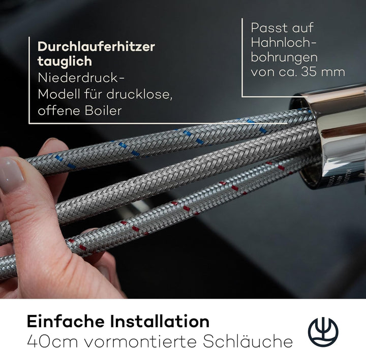 KLUDI-M3 Niederdruck Armatur Küche 360° schwenkbar, Wasserhahn Küche mit 1 Strahlart, Mischbatterie