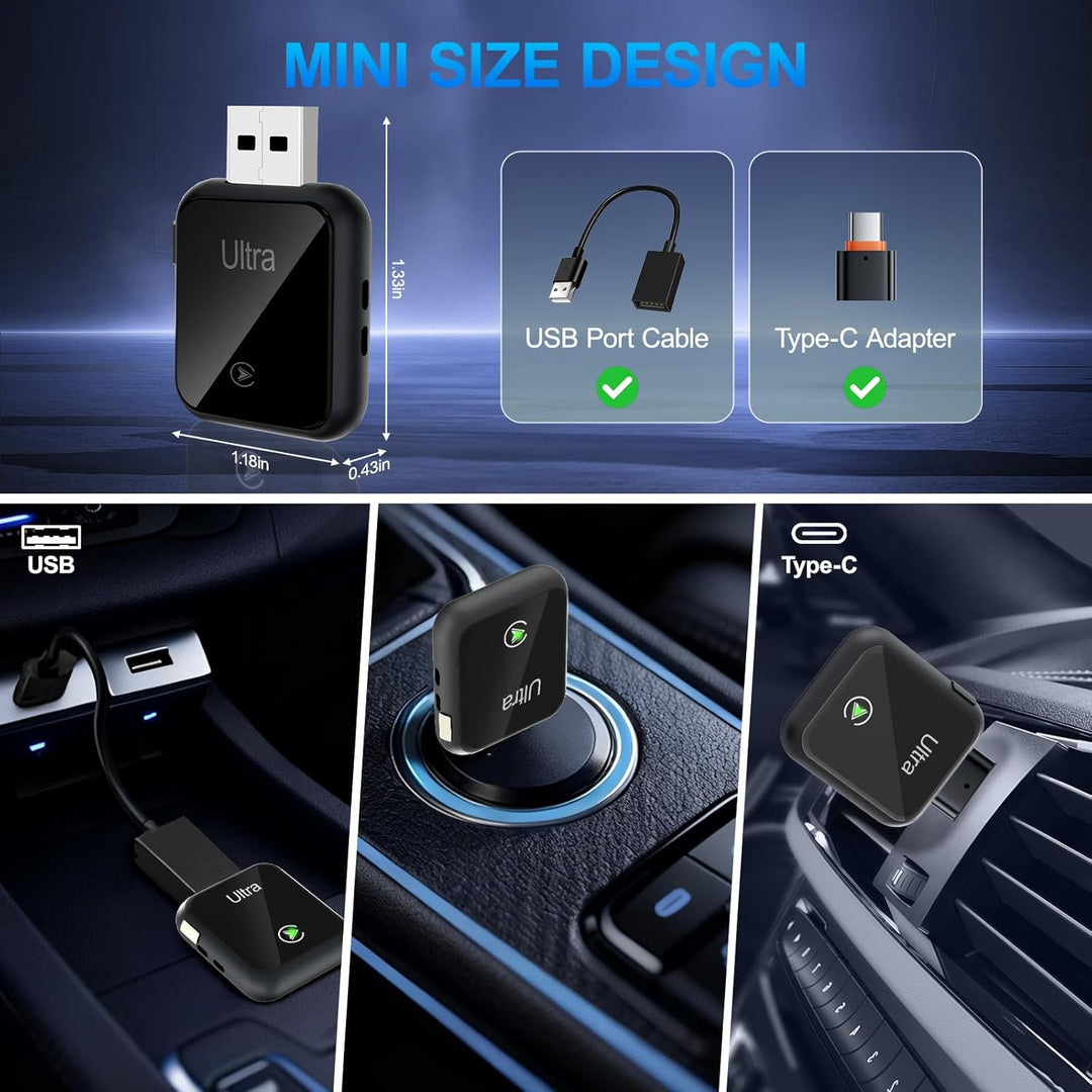 Wireless CarPlay Adapter 2-in-1, 2025 Aufgerüstet Wired zu Wireless für CarPlay/Android Auto, Mini-D