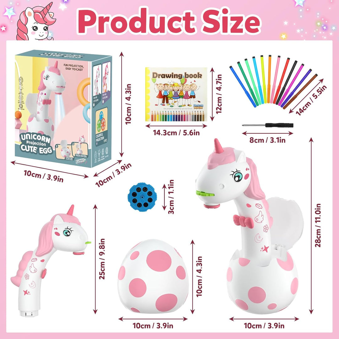 Geschenke für Mädchen Kinder Zeichenprojektor mit 96 Motiven, KETIEE Einhorn Kunst Projektor für Zei