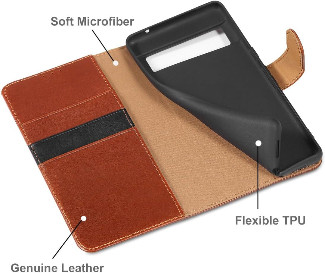 LENSUN Echtleder Hülle für Google Pixel 8, Handyhülle [Echtes Leder] [Magnetverschluss] [Standfunkti